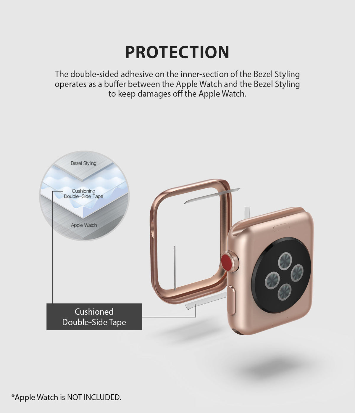 Apple Watch Series 3 / 2 / 1 (38mm) | Premium Bezel Styling H - Diagram showing adhesive tape between watch and bezel.