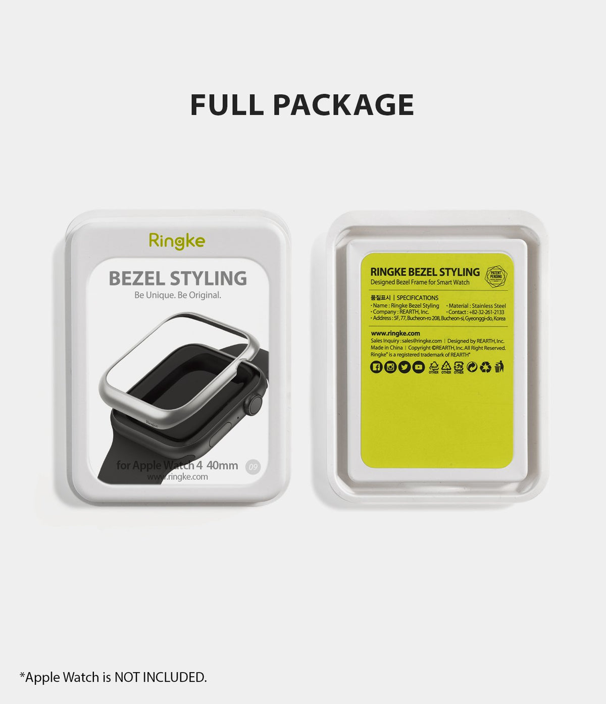 Apple Watch Series 6 / 5 / 4 / SE (40mm) | Bezel Styling - Front and back view of Ringke bezel styling retail packaging.