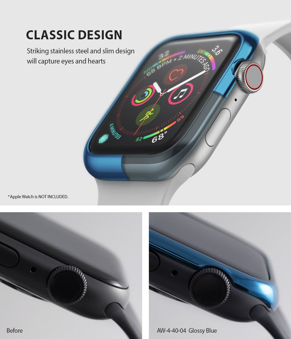 Apple Watch Series 6 / 5 / 4 / SE (40mm) | Bezel Styling - Glossy blue stainless steel bezel cover on an Apple Watch.