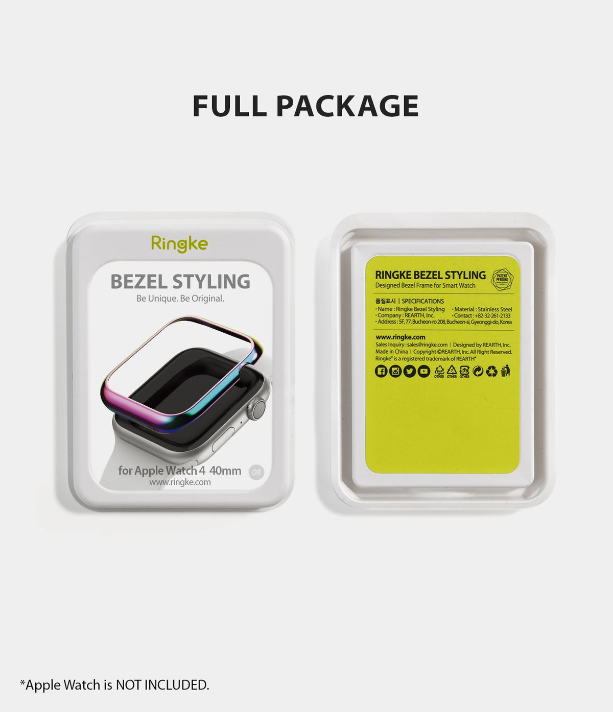 Apple Watch Series 6 / 5 / 4 / SE (40mm) | Bezel Styling - Apple Watch Bezel Styling - Front and back of Ringke bezel styling packaging for Apple Watch 40mm.