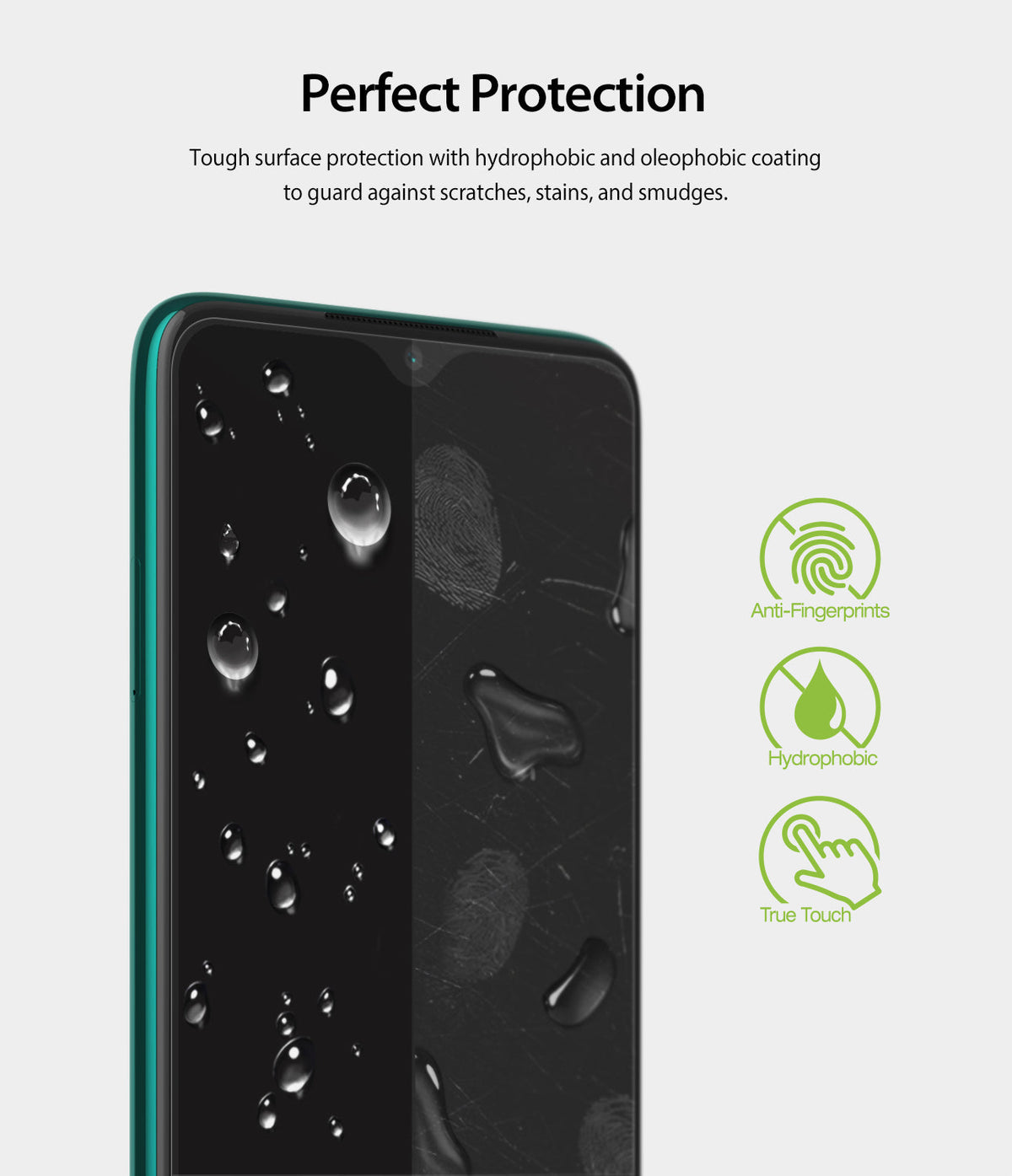 Redmi Note 8 Pro Screen Protector | Dual Easy Film - Smartphone screen with water droplets and icons for protection.