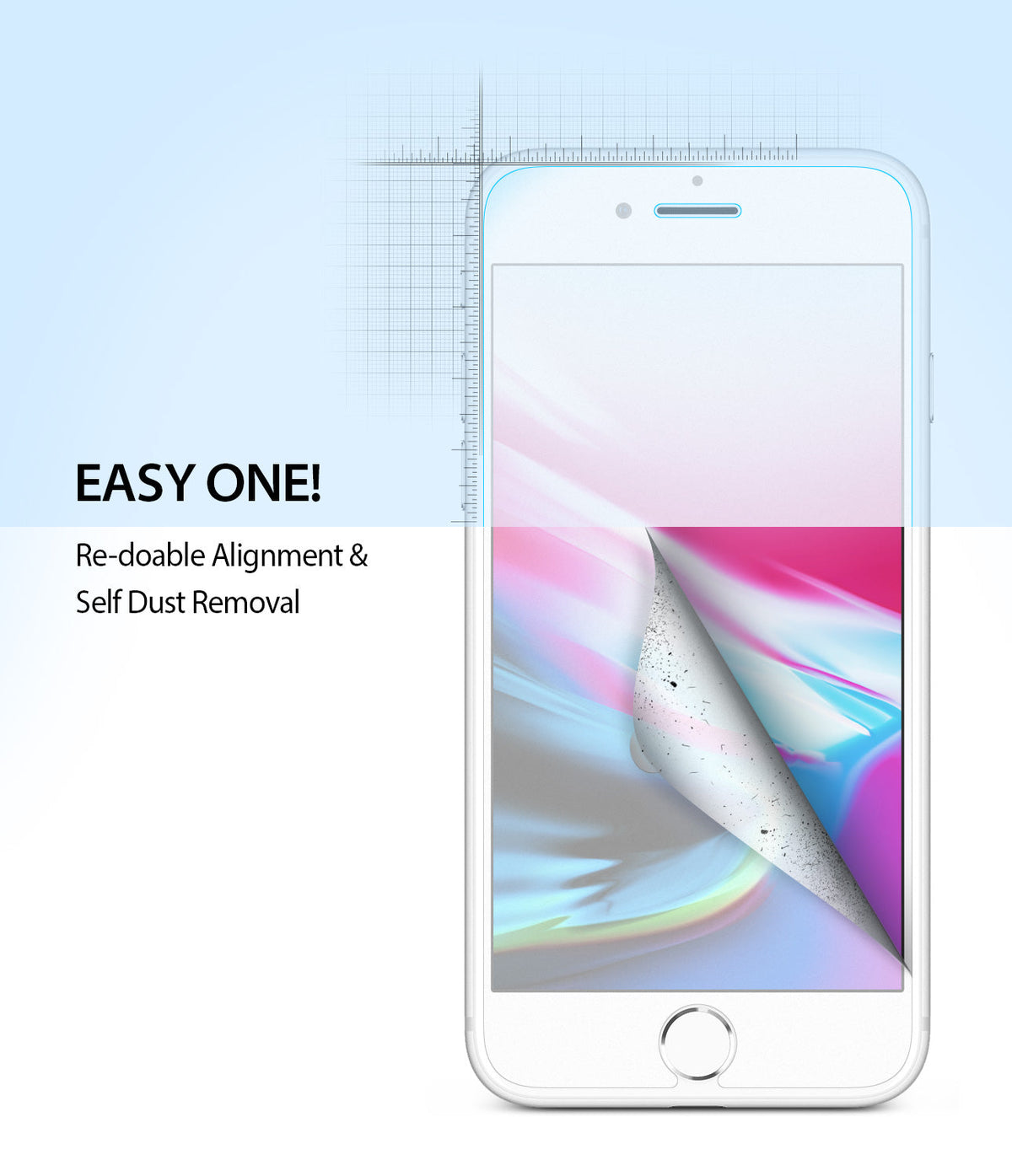 iPhone 7 / 8 / SE 2020 Screen Protector | Dual Easy Film - Smartphone screen protector being applied with dust removal.