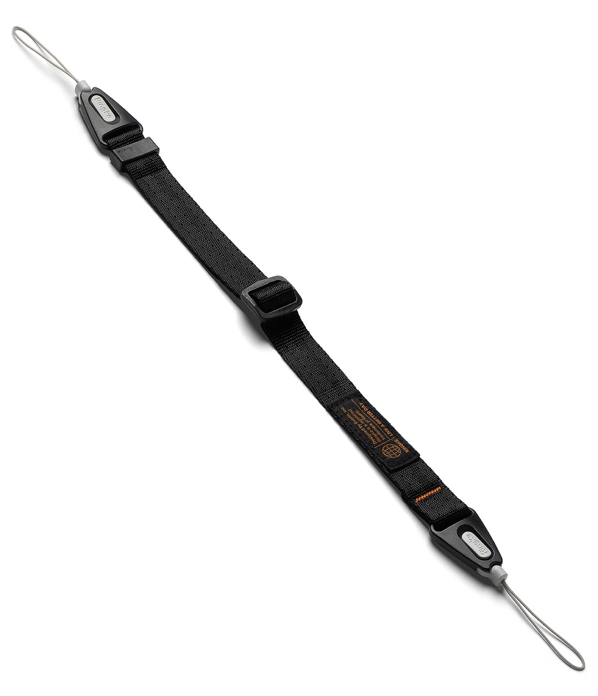 Dual Hand Slim Strap - Black adjustable nylon strap with Ringke-branded connectors and thin loops on both ends.