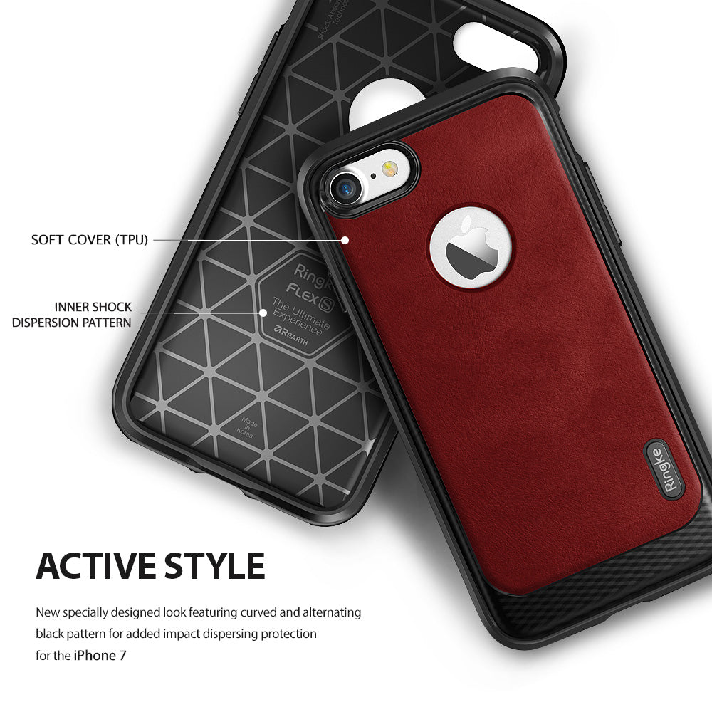 iPhone 7 Case | Flex S - Red and black TPU phone case with an interior shock-dispersion pattern and Apple logo cutout.