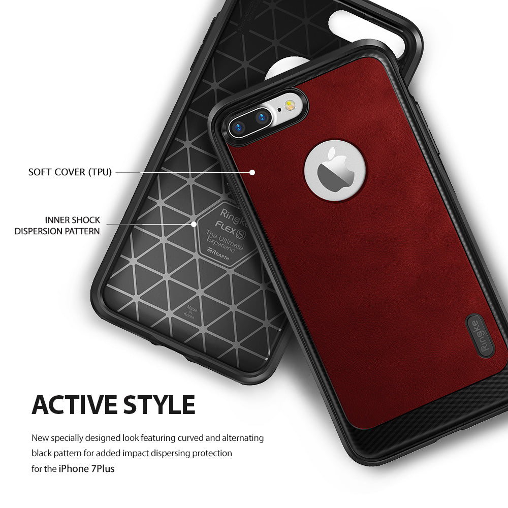 iPhone 7 Plus Case | Flex S - Two views of a red and black phone case showing the TPU material and inner shock pattern.