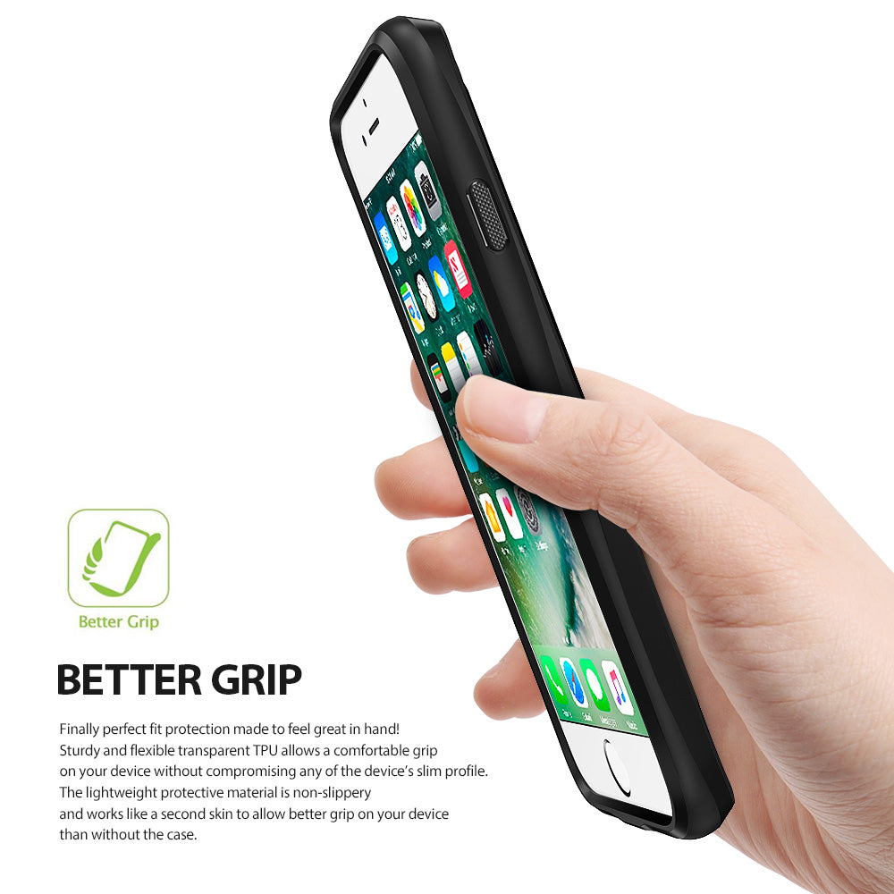 iPhone 7 Plus Case | Flex S - Hand holding a black smartphone case, highlighting the non-slip grip and slim design.
