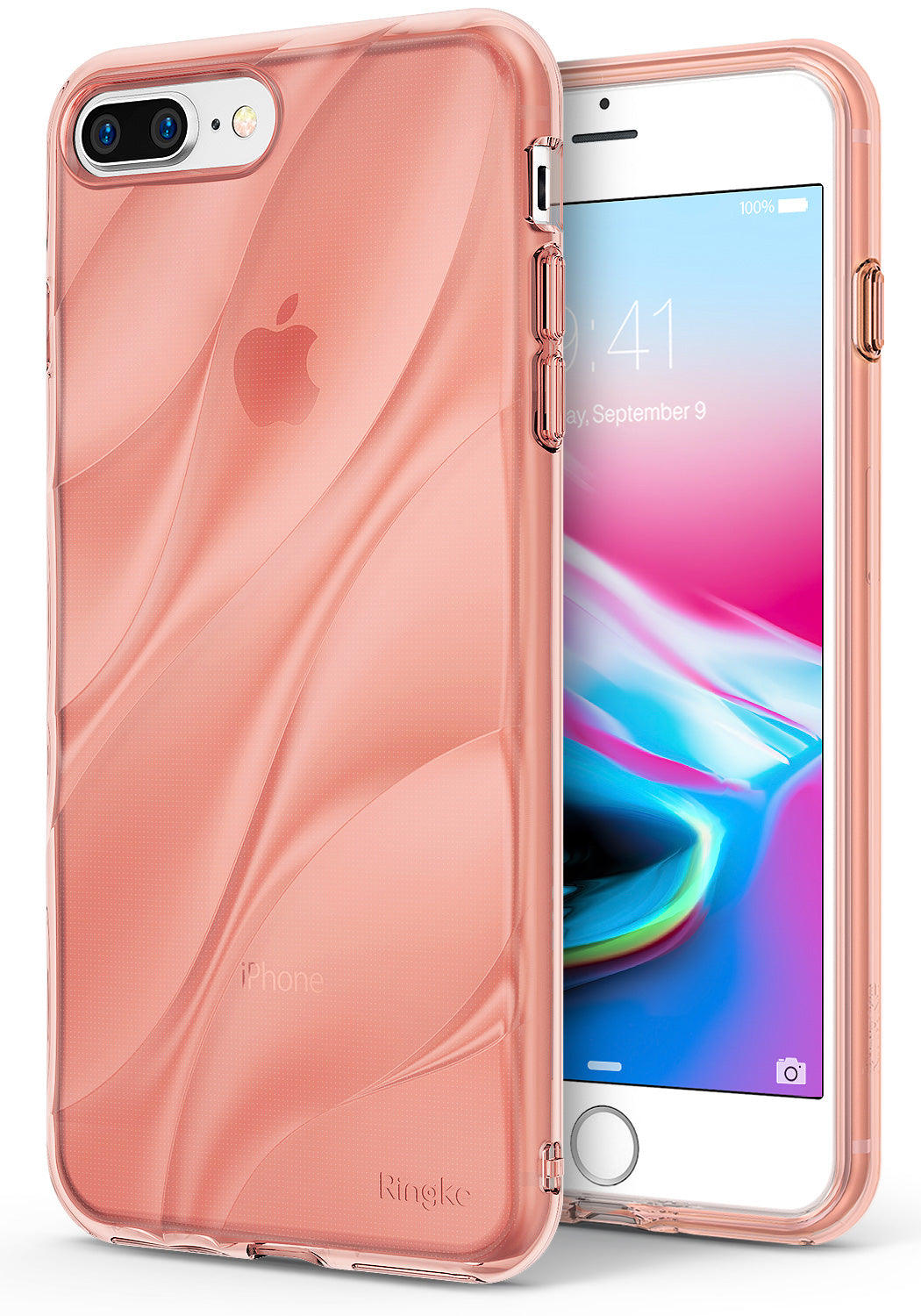 iPhone 8 Plus / 7 Plus Case | Flow - Rose gold translucent phone case with a wavy, fluid design on the back.
