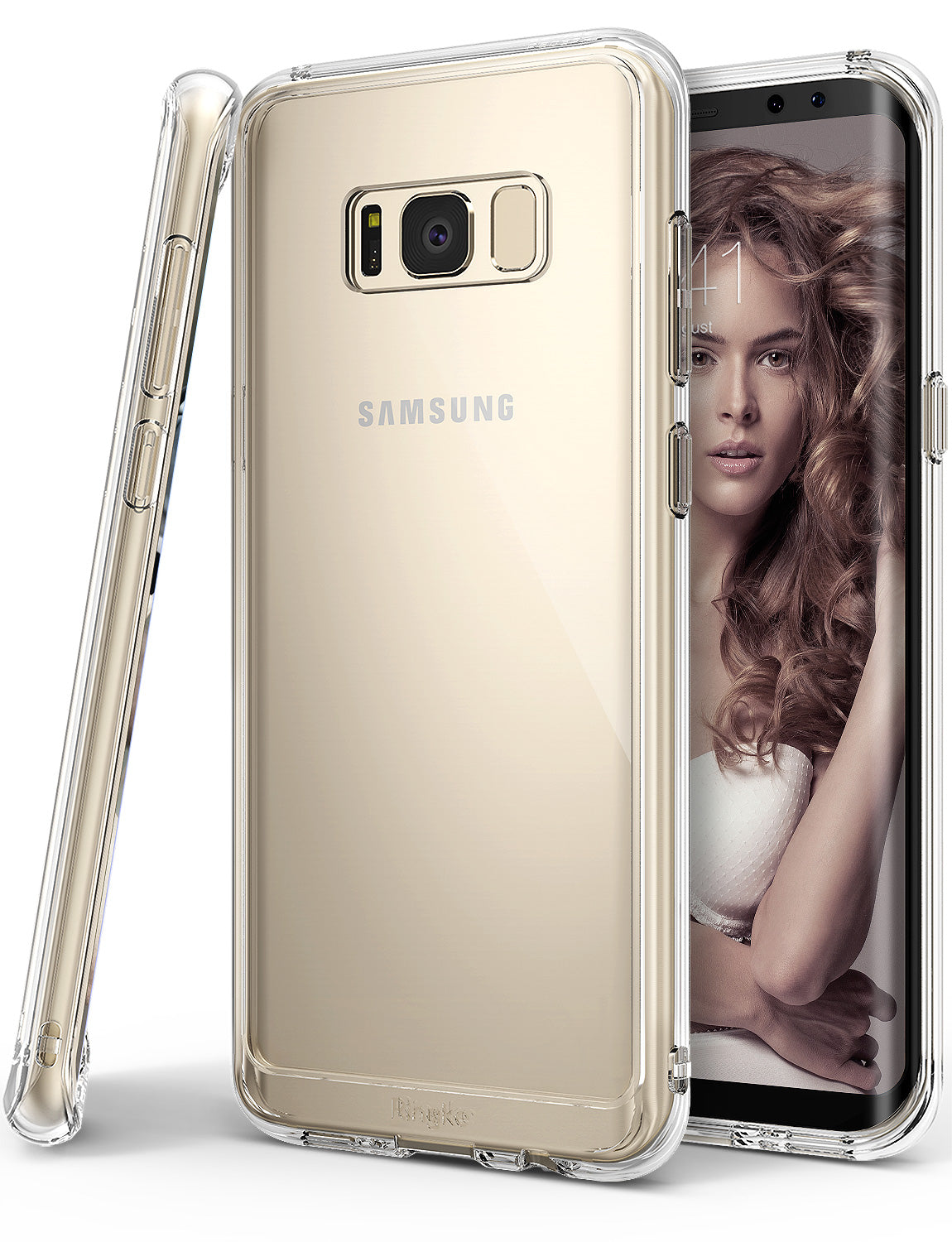 Galaxy S8 Case | Fusion - Clear protective case on a gold Samsung Galaxy S8, showing front and back views.
