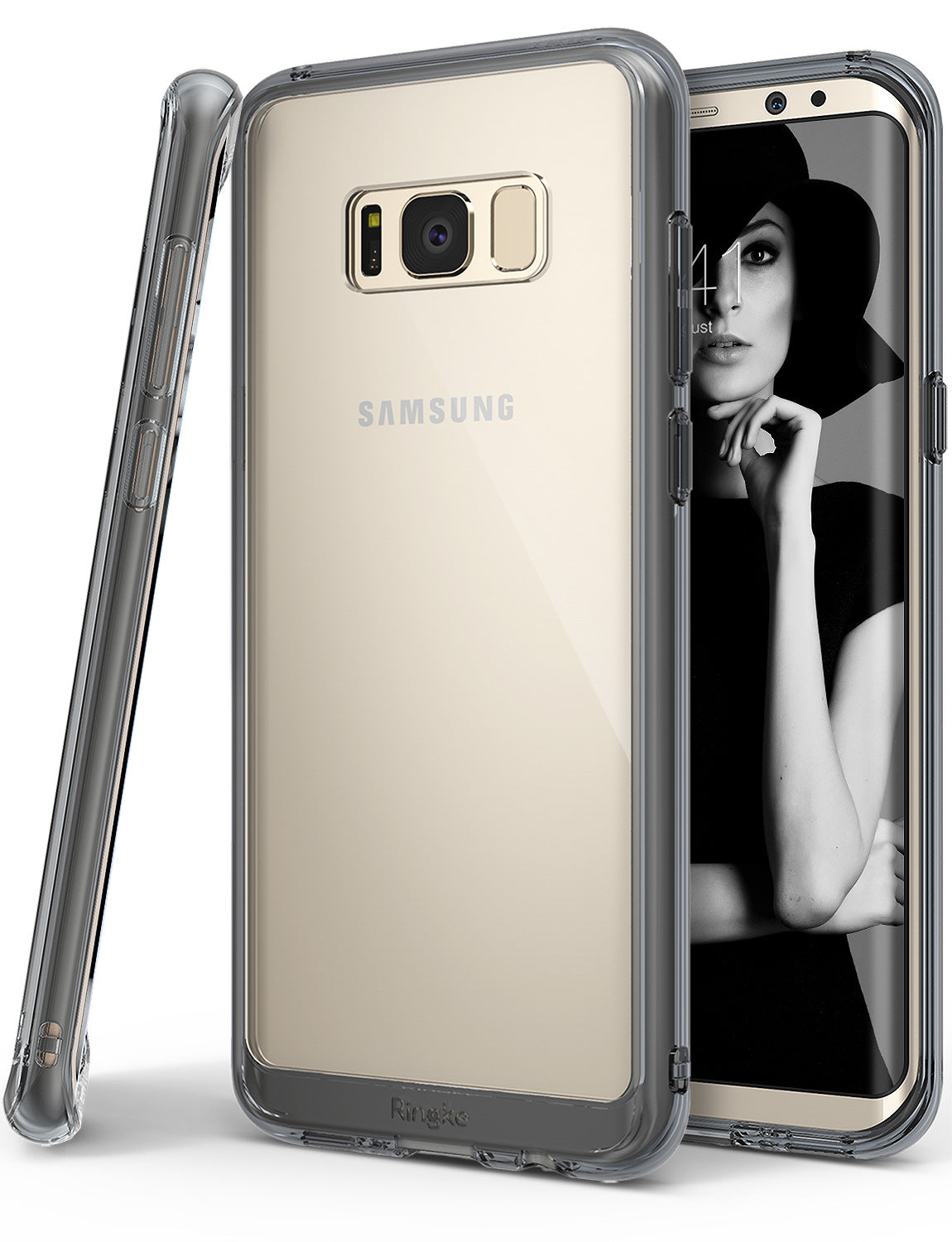 Galaxy S8 Case | Fusion - Clear protective case on a gold Samsung Galaxy S8 showing back and side views.