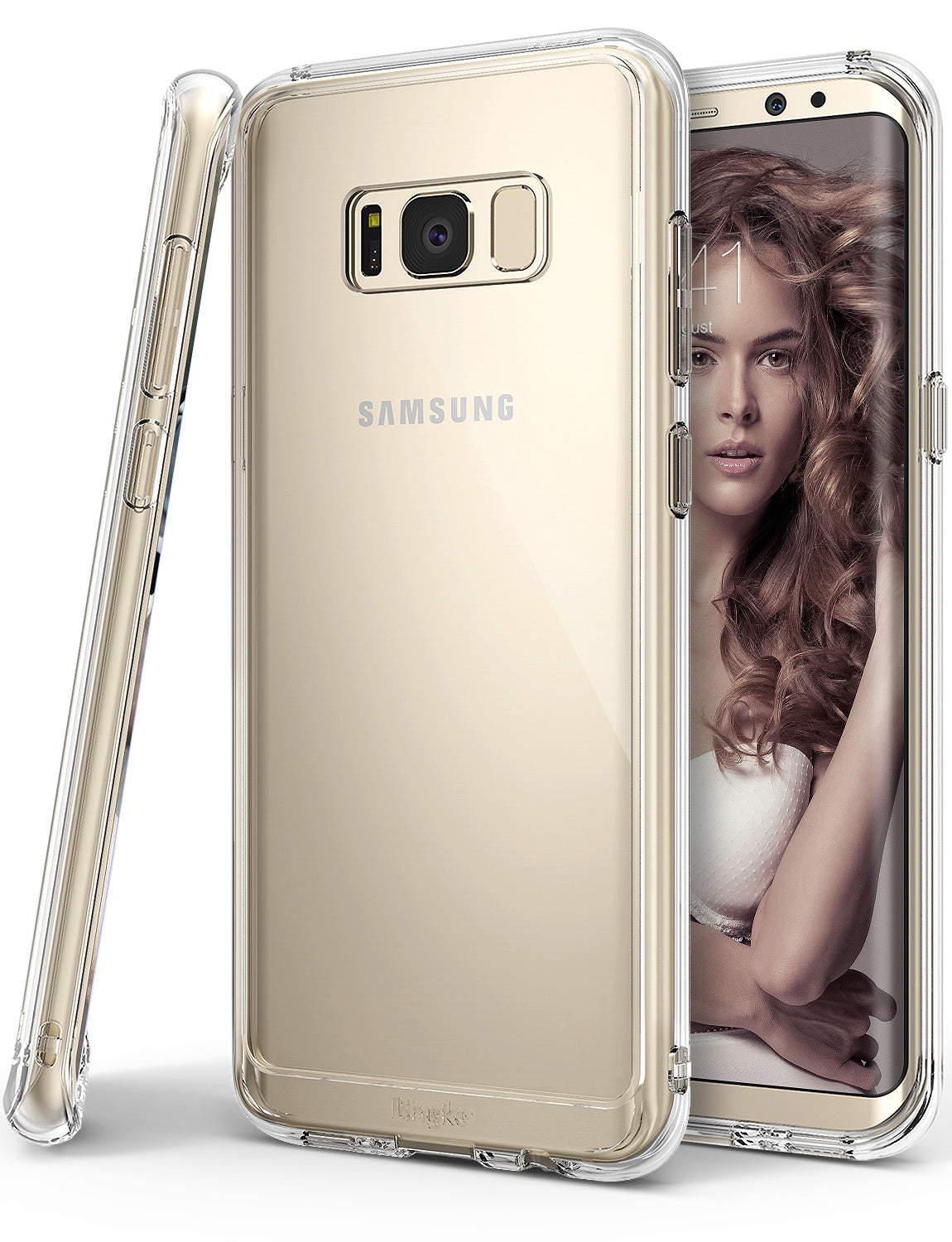 Galaxy S8 Plus Case | Fusion - Clear protective phone case showing the gold back and front screen of a Samsung Galaxy S8.