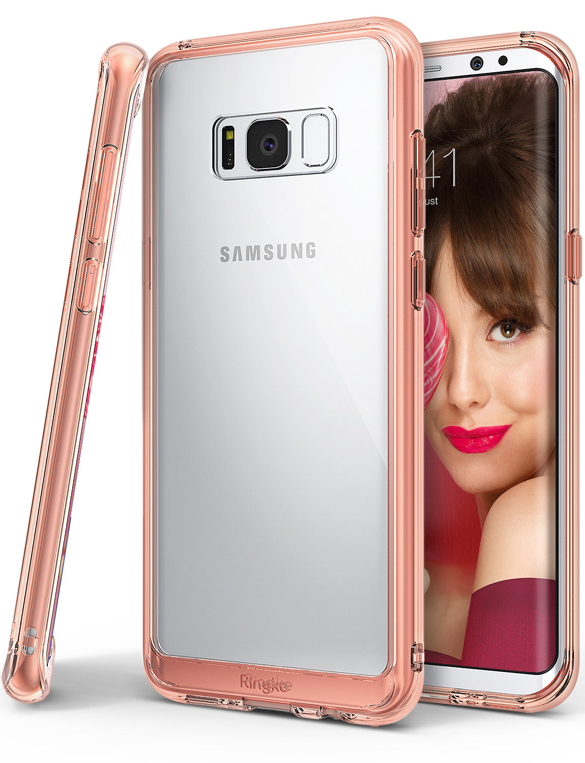 Galaxy S8 Plus Case | Fusion - Rose gold clear phone case showing the back and side profile of a Samsung Galaxy S8 Plus.