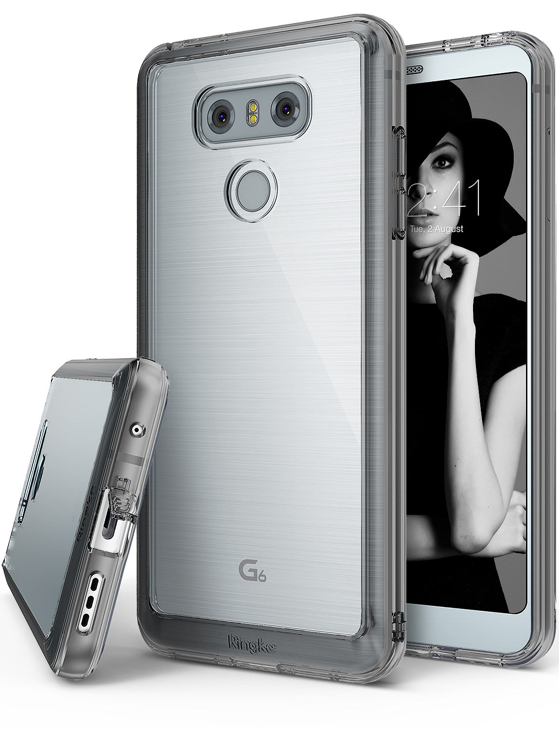 LG G6 Case | Fusion - Clear protective case with smoke black edges shown from back and side angles on an LG G6 smartphone.