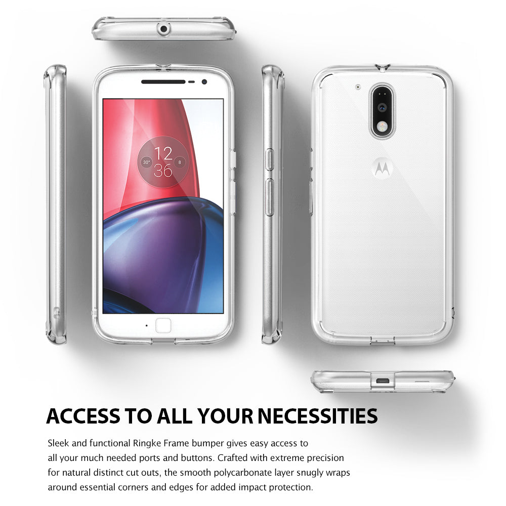 Moto G4 / G4 Plus Case | Fusion - Clear protective phone case shown from front, back, and side angles on a white background.