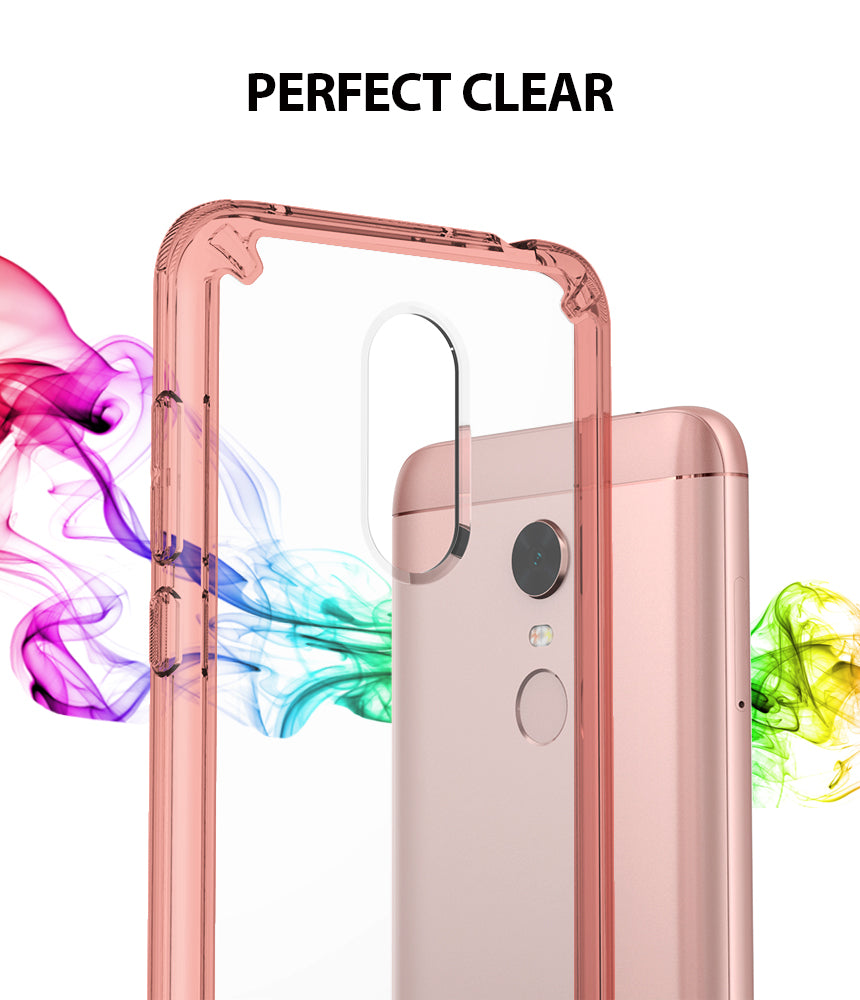 Redmi Note 5 / 5 Plus | Fusion - Rose gold clear phone case frame next to a matching rose gold smartphone with colorful smoke.