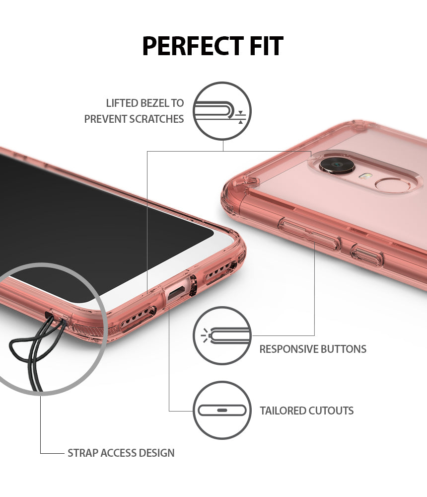 Redmi Note 5 / 5 Plus | Fusion - Rose gold phone case showing lifted bezels, responsive buttons, and strap access.