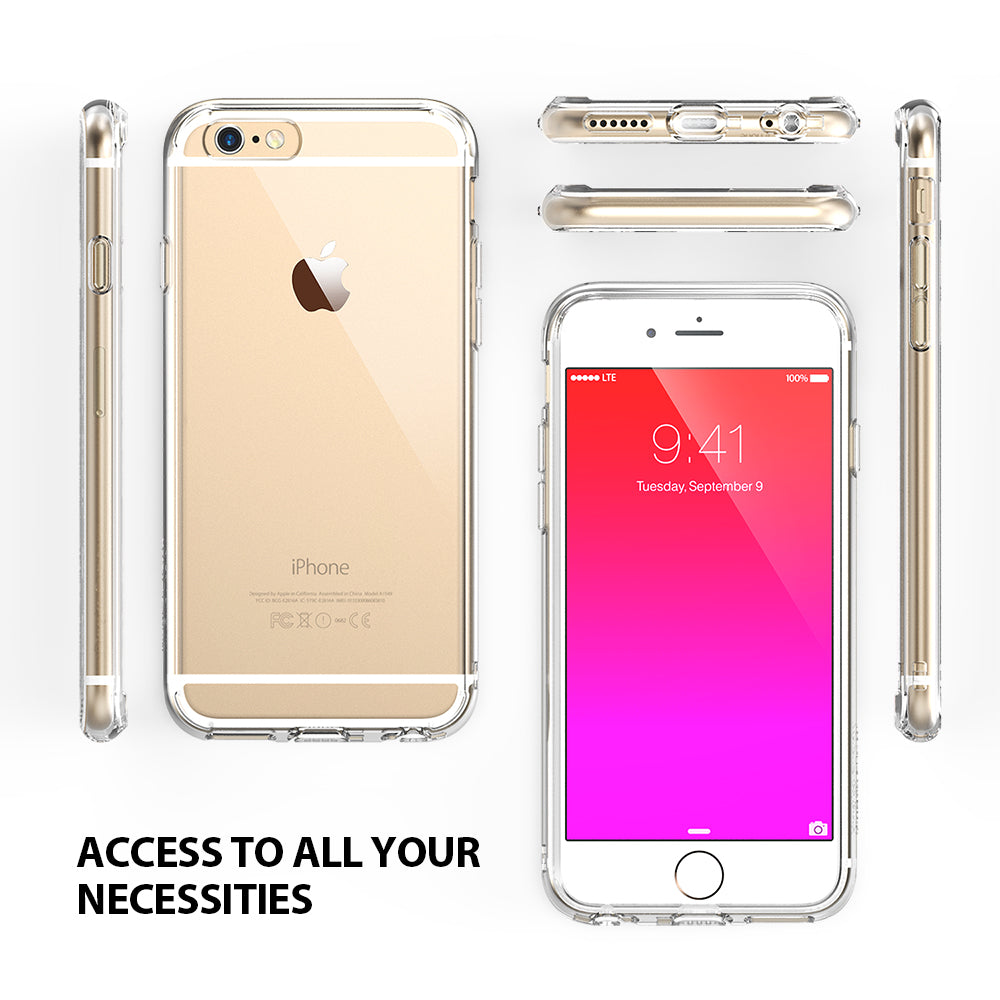 iPhone 6s / 6 Case | Fusion - Multiple angles of a gold iPhone 6s in a clear protective case on a white background.
