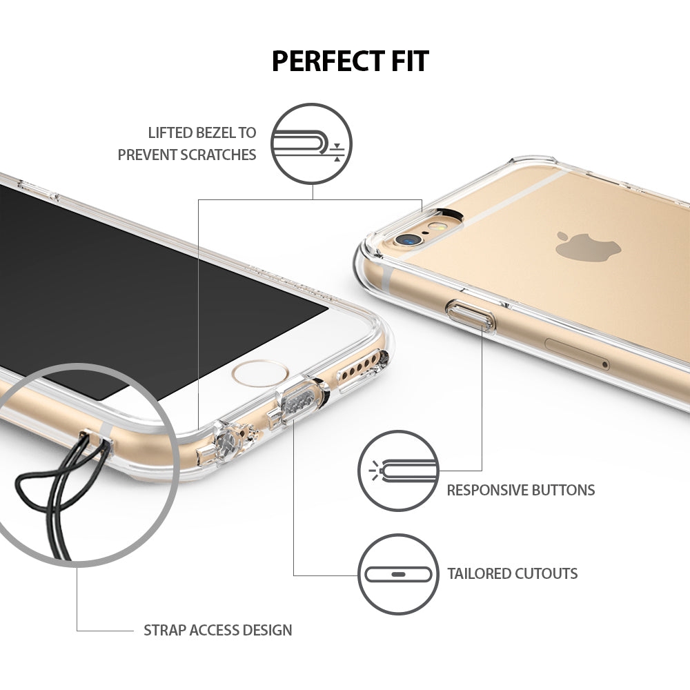 iPhone 6s / 6 Case | Fusion - Clear phone case features showing lifted bezels, responsive buttons, port cutouts, and a lanyard.