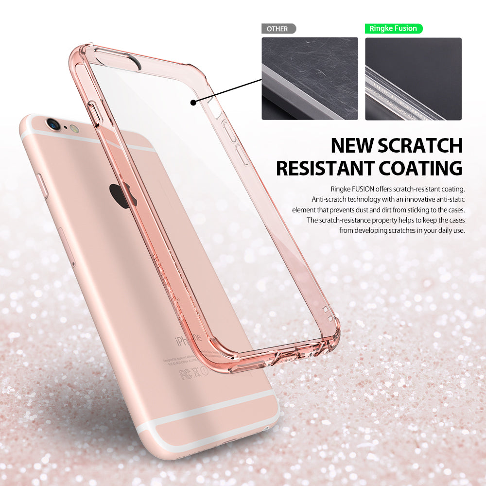 iPhone 6s / 6 Case | Fusion - Clear protective phone case shown next to a rose gold iPhone with scratch-resistant coating comparison.