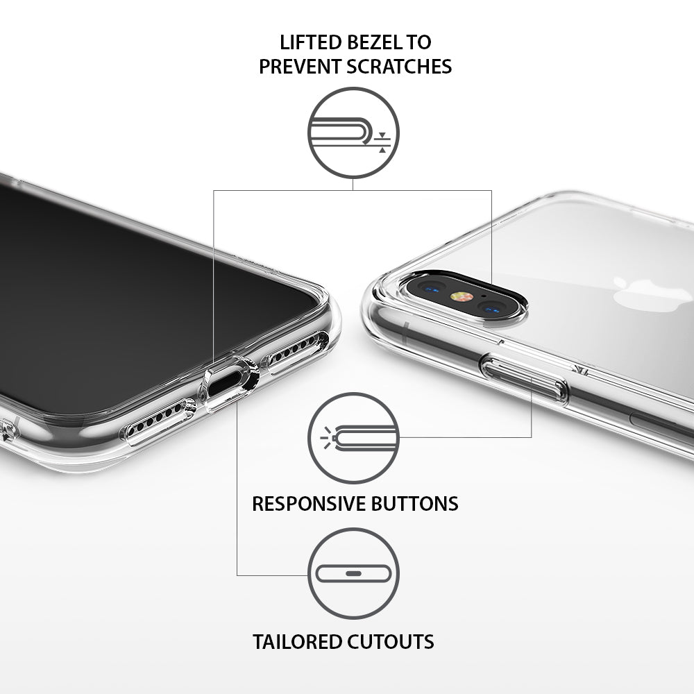 iPhone X Case | Fusion - Clear phone case showing lifted bezels, responsive buttons, and precise port cutouts.