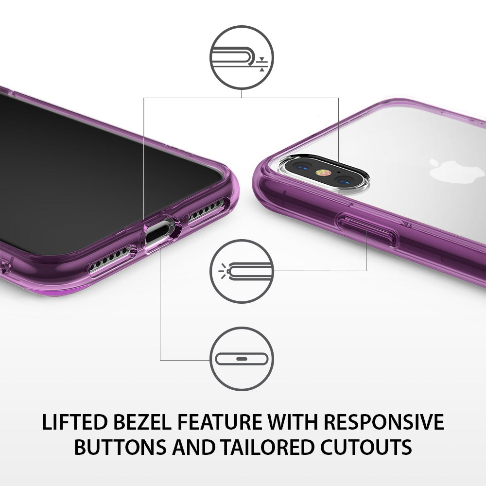 iPhone X Case | Fusion - Purple iPhone X case showing lifted bezel, responsive buttons, and precise port cutouts.