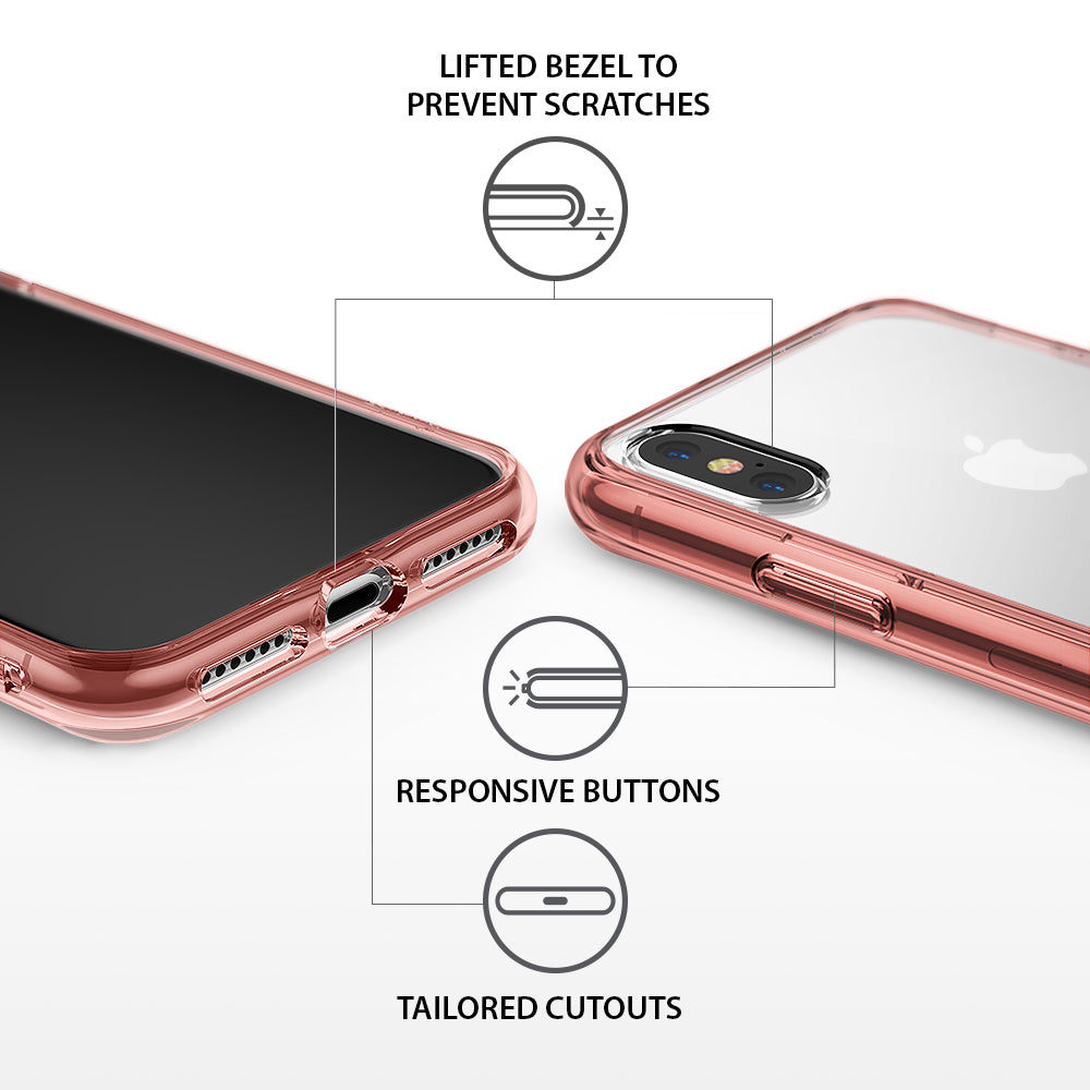 iPhone X Case | Fusion - Rose gold iPhone X case showing lifted bezels, responsive buttons, and precise port cutouts.