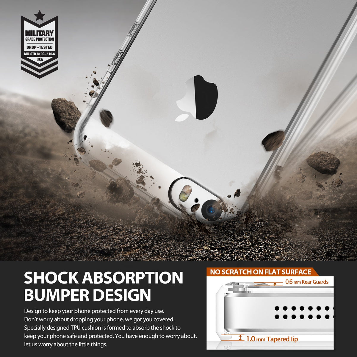 iPhone SE / 5s / 5 Case | Fusion - Clear phone case hitting dirt with military-grade drop protection and protective lip details.