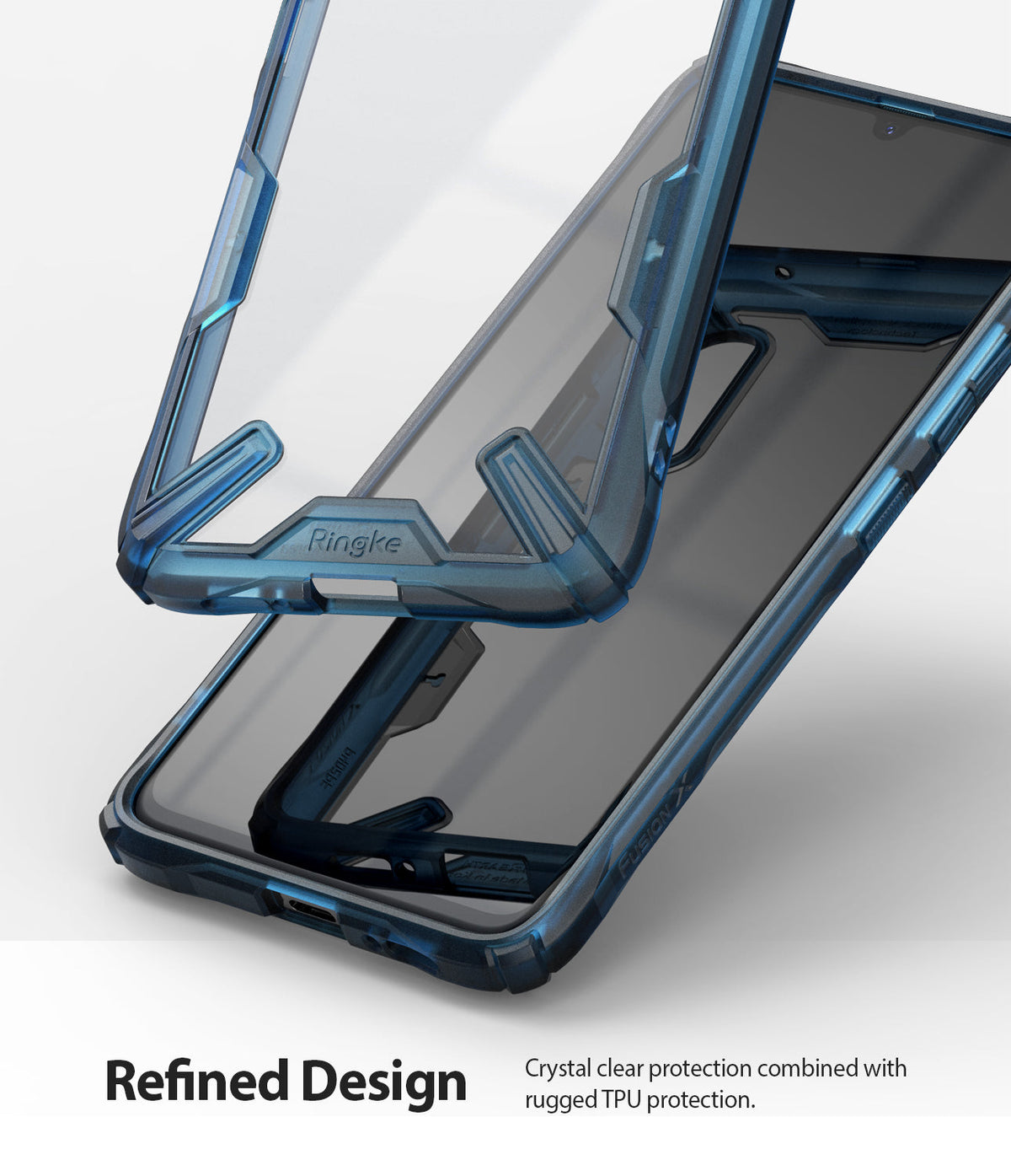 Galaxy A90 5G Case | Fusion-X - Blue rugged TPU bumper frame with a clear back panel for a Samsung Galaxy A90 5G.
