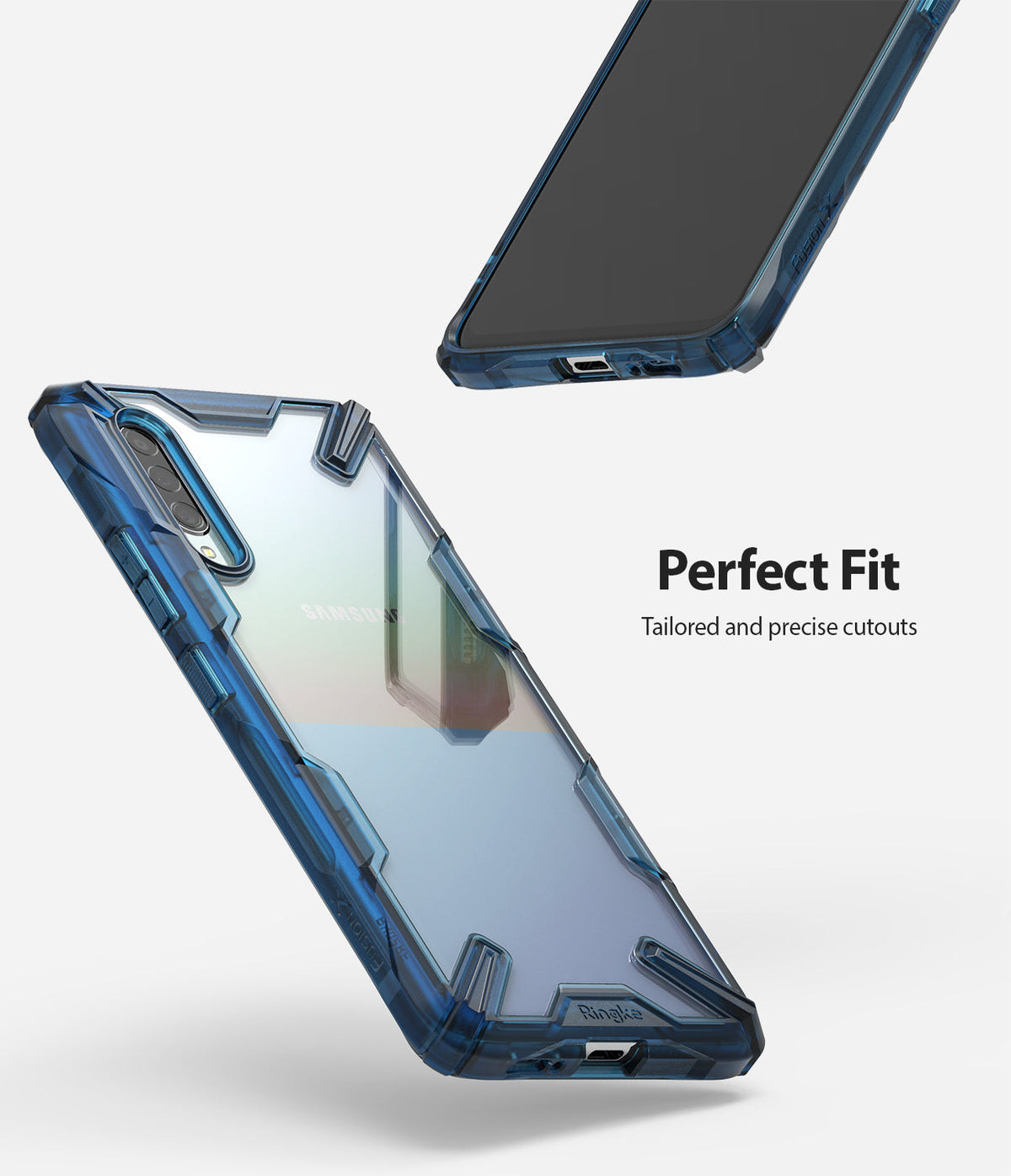 Galaxy A90 5G Case | Fusion-X - Blue rugged phone case with clear back and precise cutouts for camera and charging port.