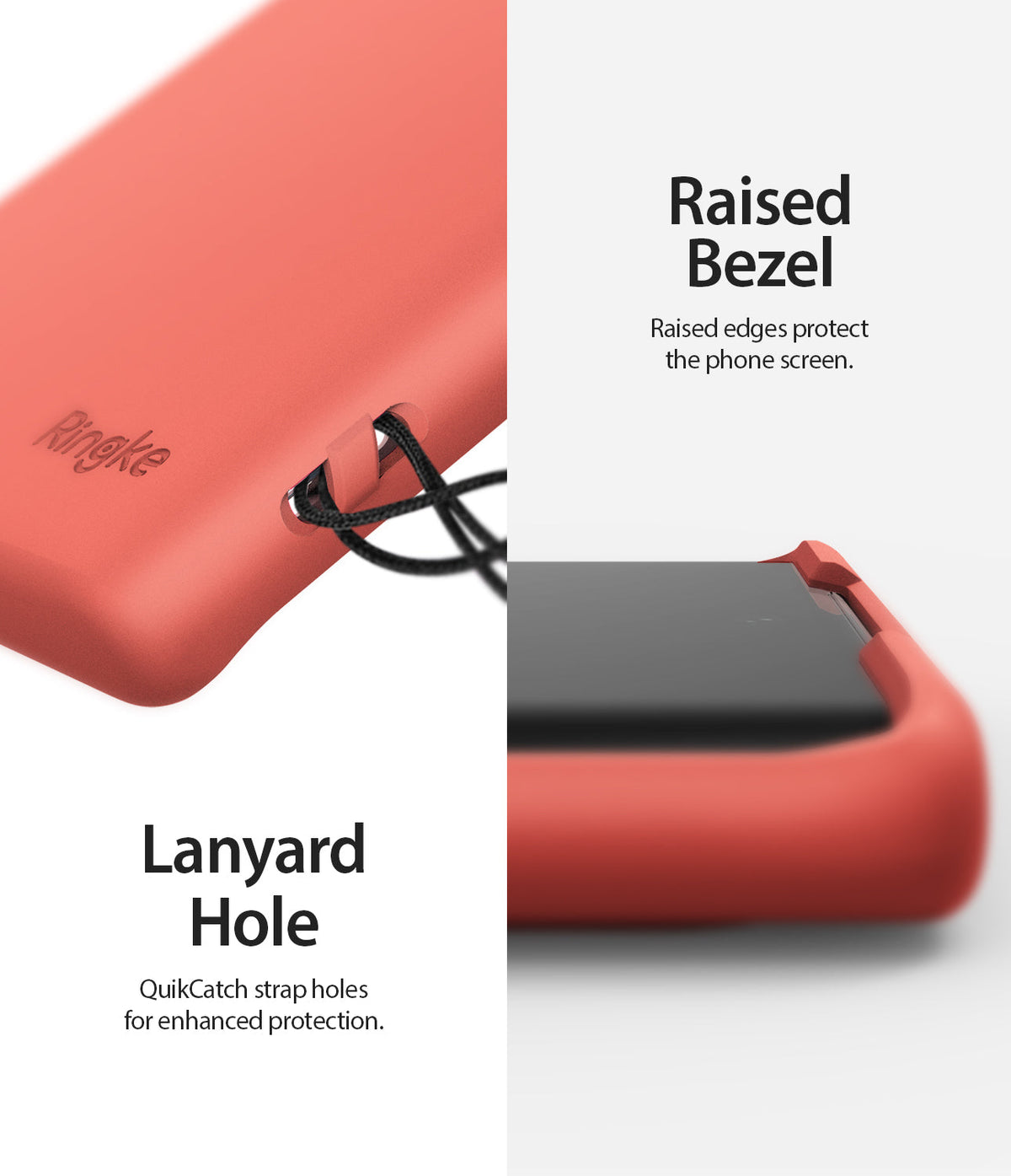 Galaxy Note 10 Case | Air-S - Coral phone case showing a lanyard hole and raised bezels for screen protection.