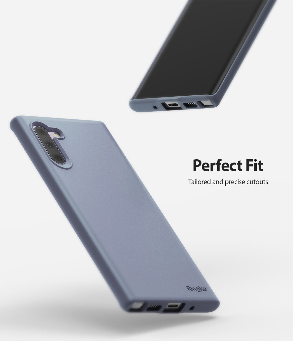 Galaxy Note 10 Case | Air-S - Lavender Gray phone case showing precise cutouts for the camera, charging port, and stylus.