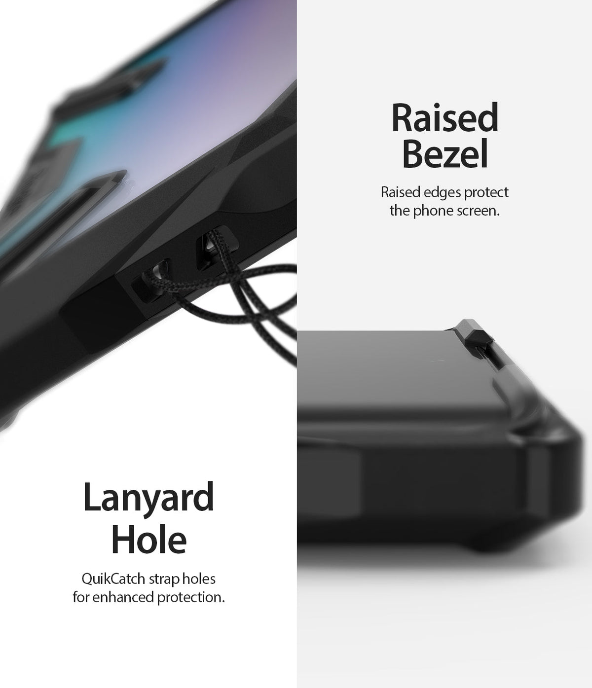 Galaxy Note 10 Case | Fusion-X - Close-up of a phone case showing a lanyard hole and raised edges to protect the screen.