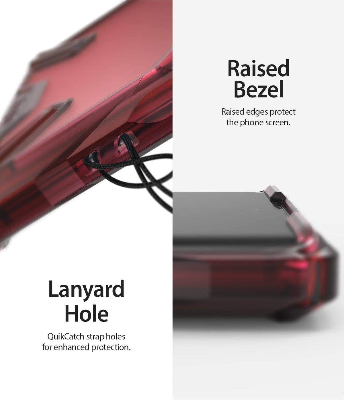 Galaxy Note 10 Case | Fusion-X - Ruby red phone case showing a lanyard hole and raised screen bezel for protection.