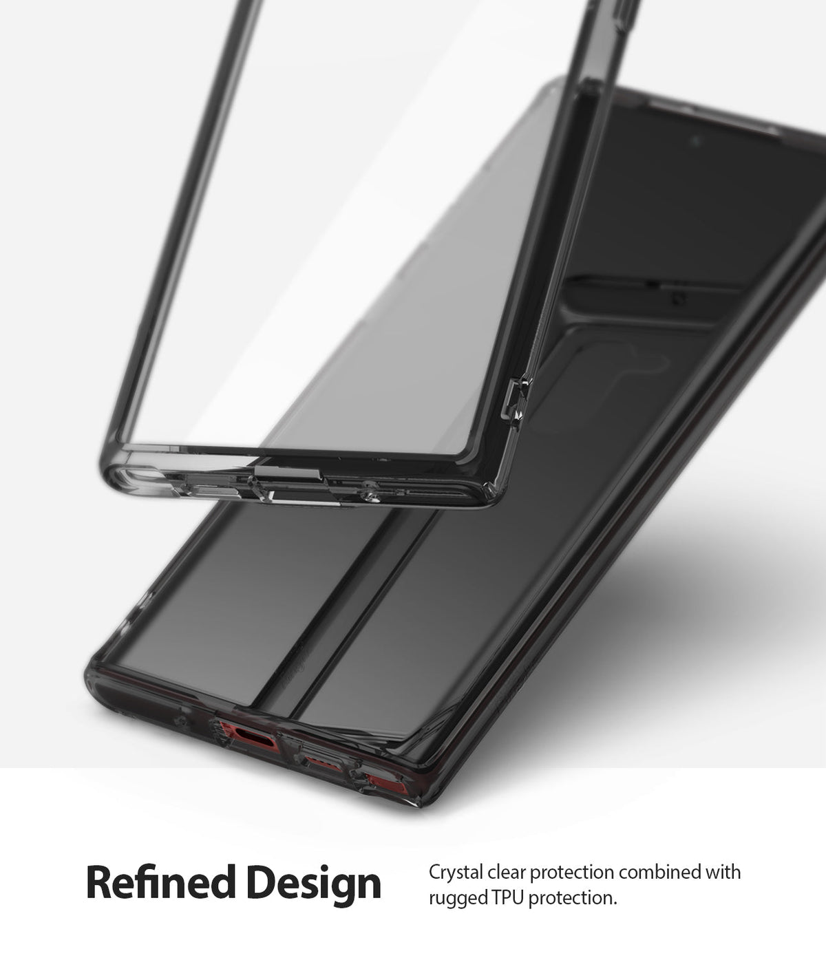 Galaxy Note 10 Case | Fusion - Transparent smoke black phone case shown in two pieces against a white background.