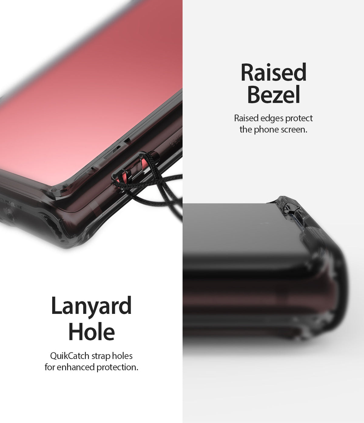 Galaxy Note 10 Case | Fusion - Close-up of phone case showing a lanyard hole and raised bezels for screen protection.