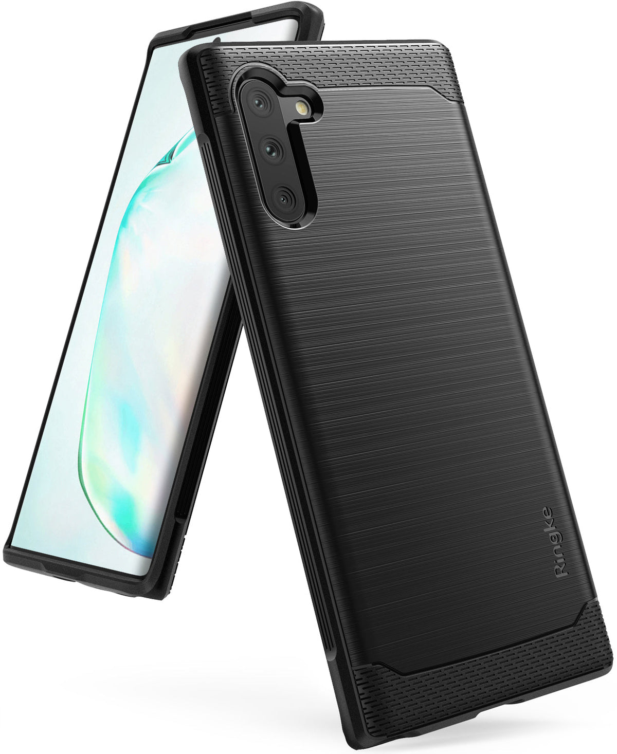 Galaxy Note 10 Case | Onyx - Black - Black brushed metal texture phone case with textured corners and camera cutout.