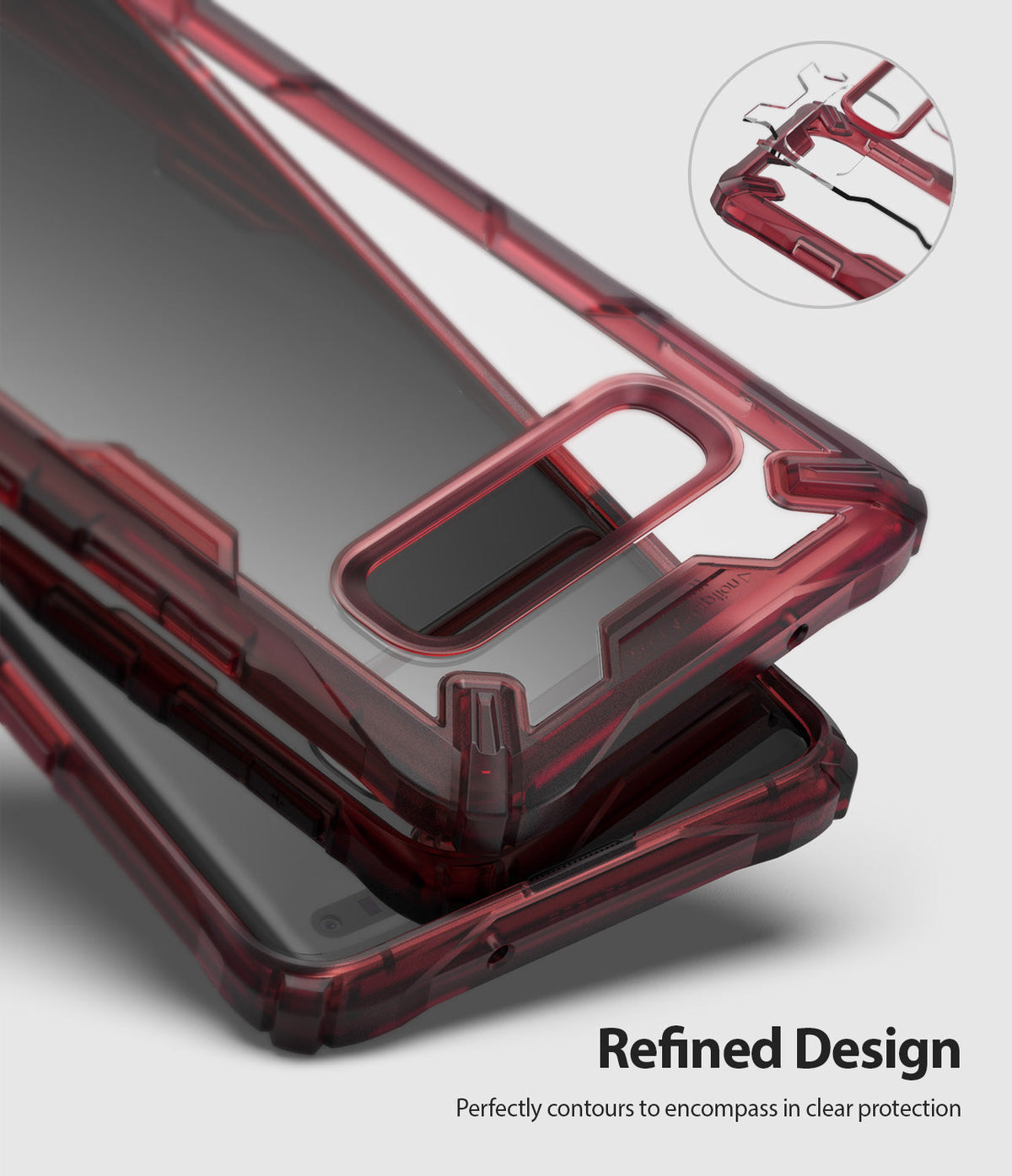 Galaxy S10 5G Case | Fusion-X - Ruby red transparent phone case with reinforced corners and a clear back panel.