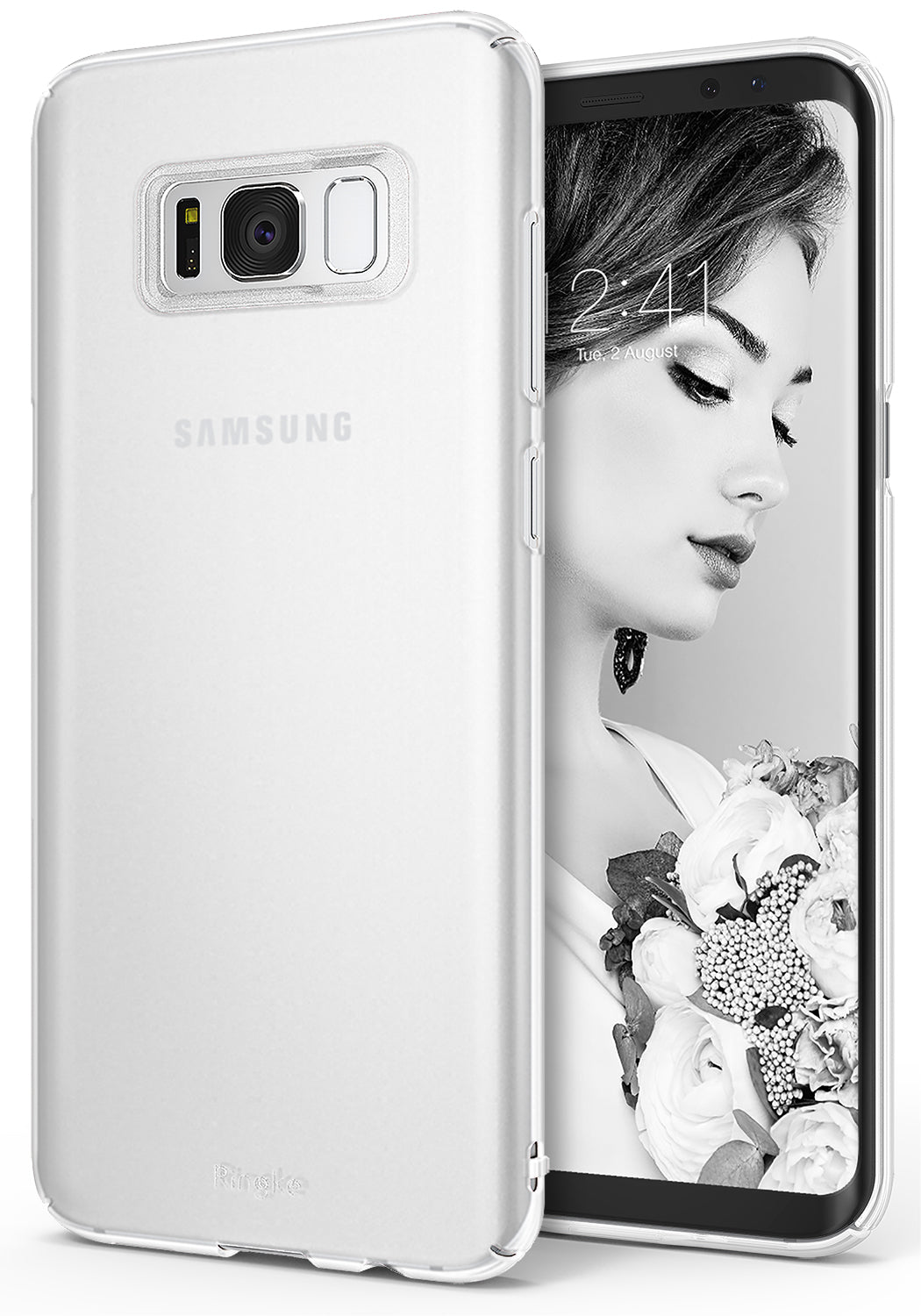 Galaxy S8 Plus Case | Slim - Translucent white slim case on a Galaxy S8 Plus showing the back camera and front screen.