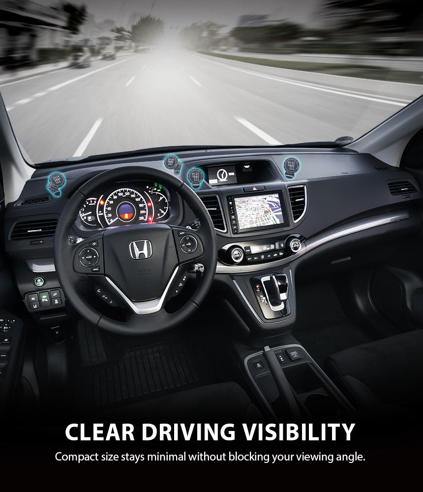 Magnetic Gear Car Mount - Car dashboard showing small gear-shaped mounts installed in various positions for clear visibility.