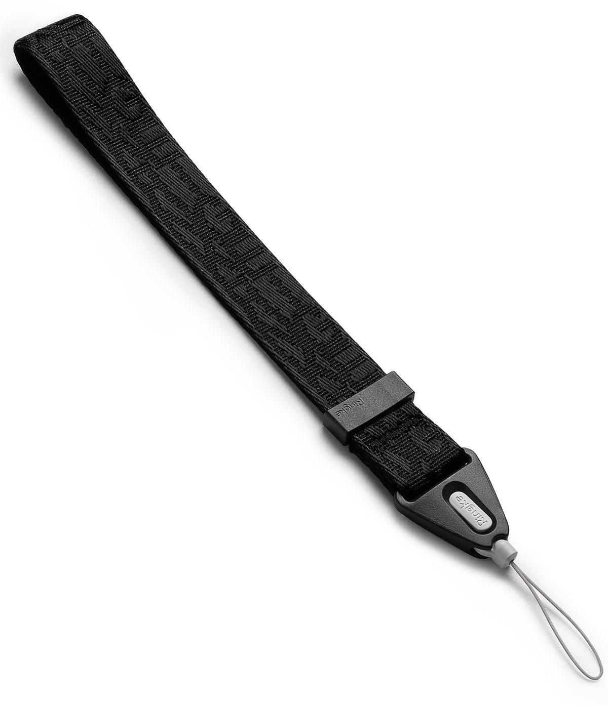 Hand Strap | Basic - Black woven fabric wrist strap with a Ringke branded plastic connector and a thin loop attachment.