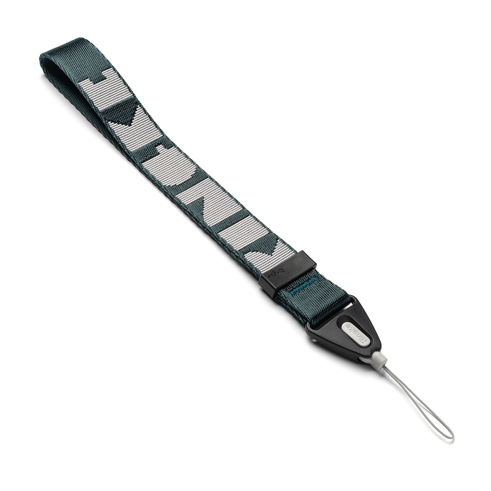Hand Strap | Lettering - Dark green fabric wrist strap with white Ringke logo lettering and a black attachment loop.