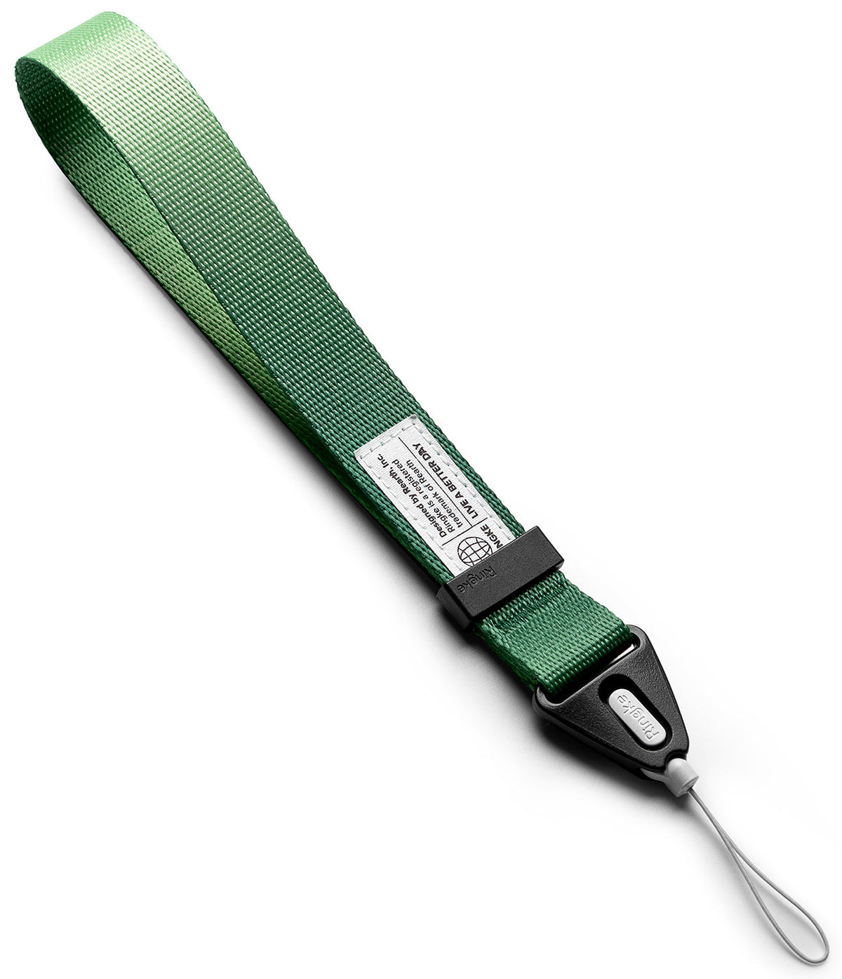 Hand Strap | Basic - Green woven fabric wrist strap with a black plastic connector and a white branded label.