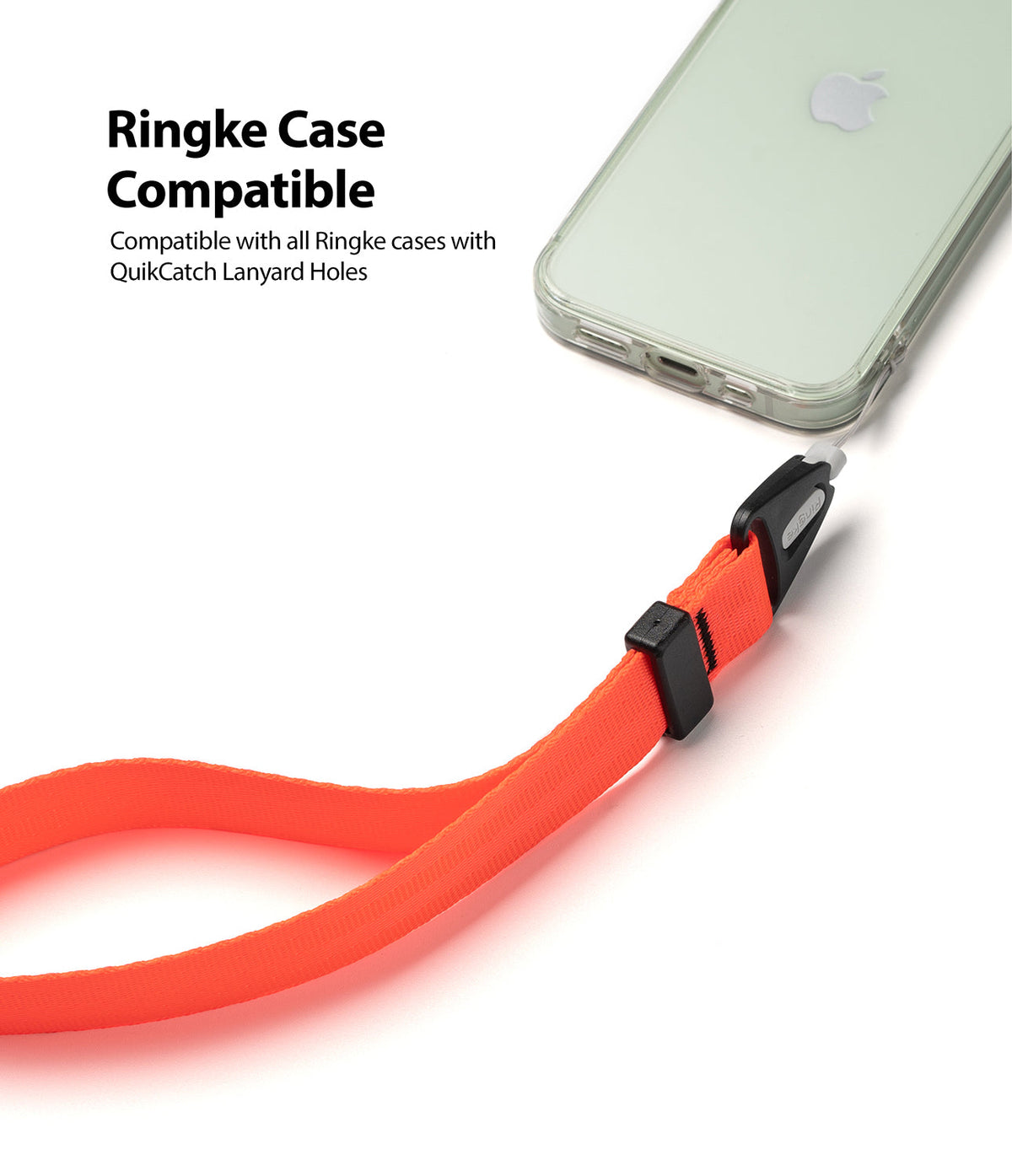 Hand Strap | Black / Neon Orange - Neon orange hand strap attached to a smartphone case with a black connector.