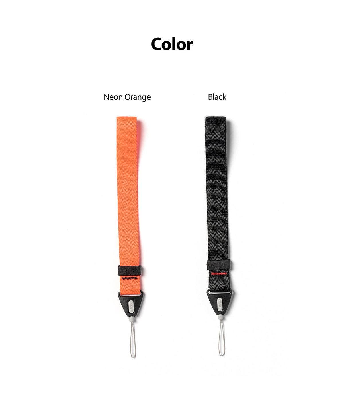Hand Strap | Black / Neon Orange - Two fabric hand straps in neon orange and black with plastic connectors and loops.