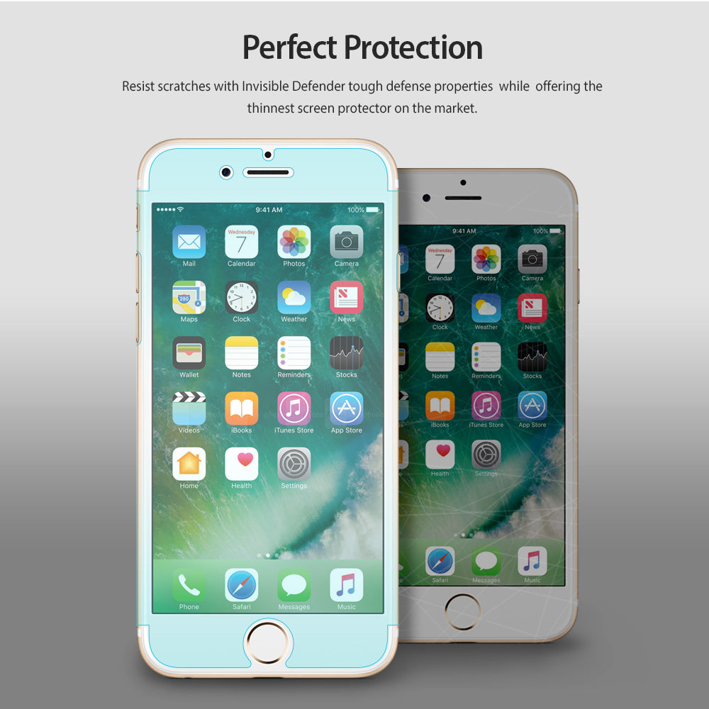 iPhone 8 Plus / 7 Plus Screen Protector | Invisible Defender - Two iPhones side-by-side showing a thin screen protector.