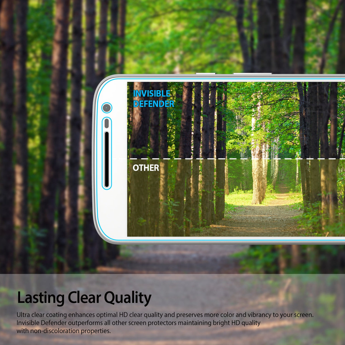 Moto G4 Screen Protector | Film - Comparison showing clearer, brighter display quality versus a duller screen.