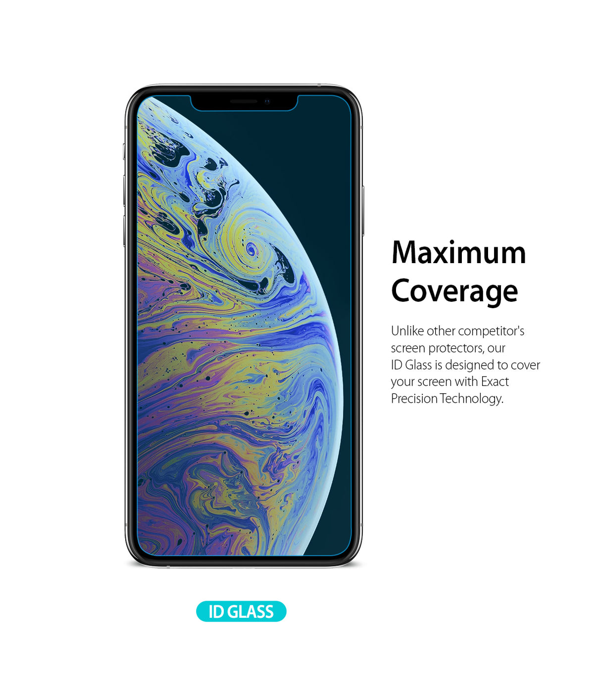 iPhone XS Max Screen Protector | Invisible Defender Glass - Smartphone with a blue-outlined screen protector.