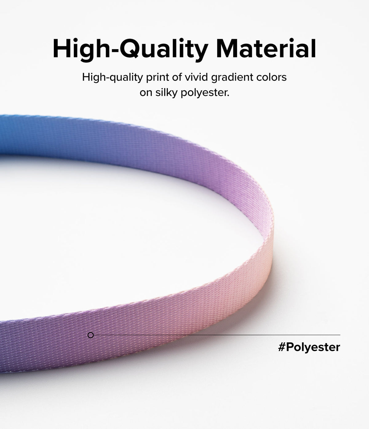 Design Lanyard Strap - A curved, silky polyester lanyard strap featuring a vivid blue, purple, and pink gradient color transition.