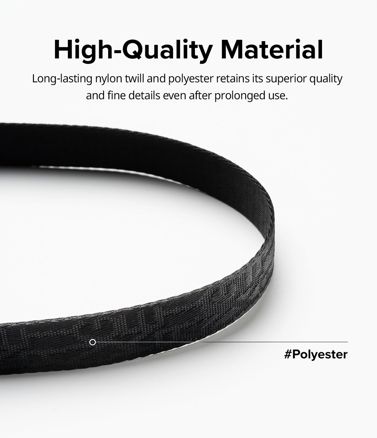 Design Lanyard Strap - Close-up of a black textured nylon and polyester lanyard strap with a subtle repeating pattern.
