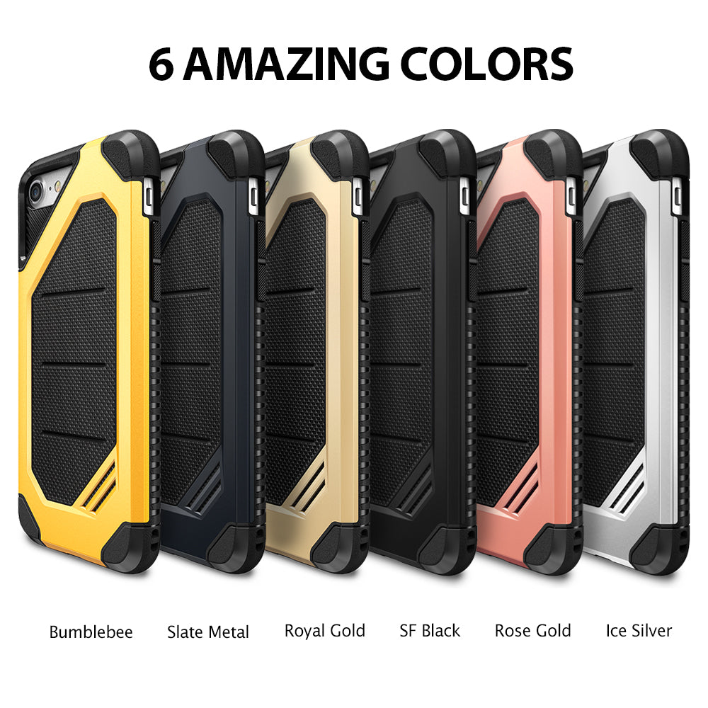 iPhone 8 / 7 Case | Max - Six rugged protective phone cases in yellow, black, gold, dark gray, rose gold, and silver.