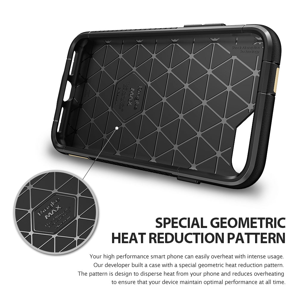 iPhone 8 / 7 Case | Max - Black phone case interior featuring a geometric heat reduction pattern and Ringke branding.